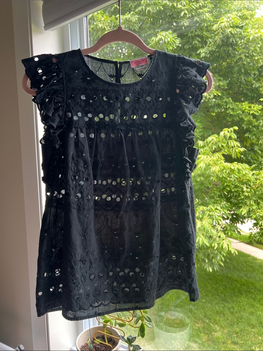 Kate Spade Black Eyelet Ruffle Sleeve Women's Top